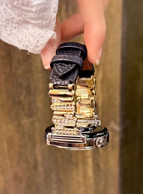 适用华为gt6表带gt5pro不规则镶钻金属拼皮小众watch5针扣调节4智能gt3运动2创意配件huawei硅胶黑色女表