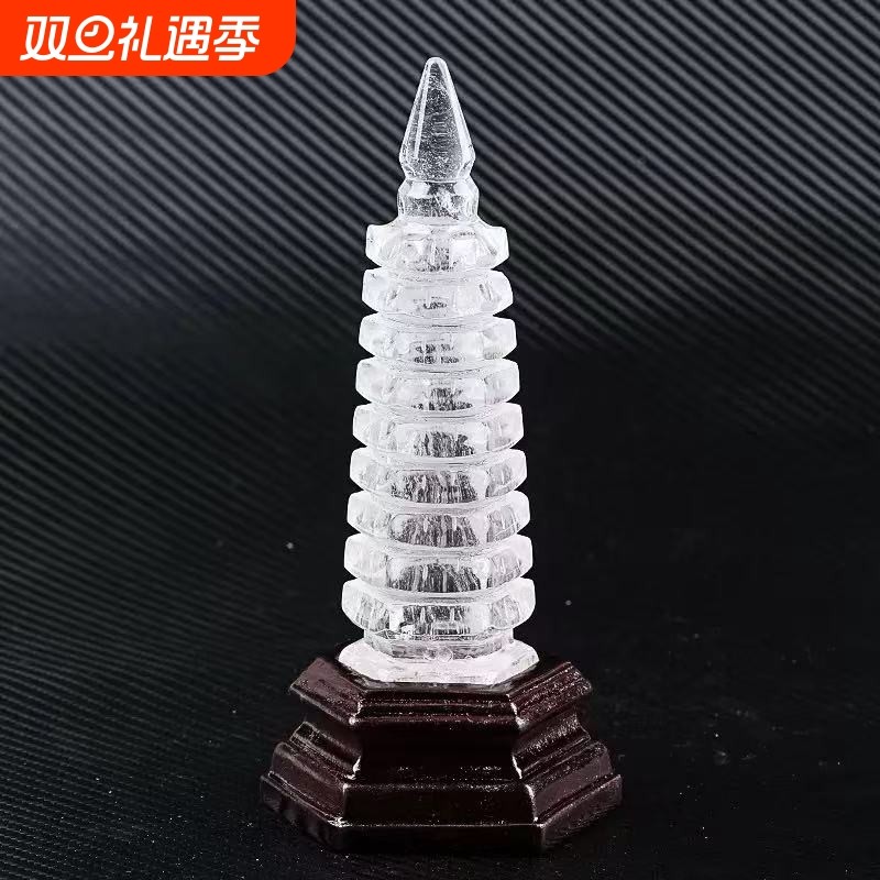 天然白水晶文昌塔书房玄关办公室摆件7/9/13多层原石雕刻打磨桌