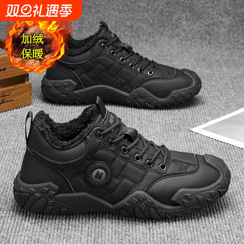 2025冬季新款户外休闲运动男鞋潮流百搭加绒加厚保暖棉鞋低帮板鞋