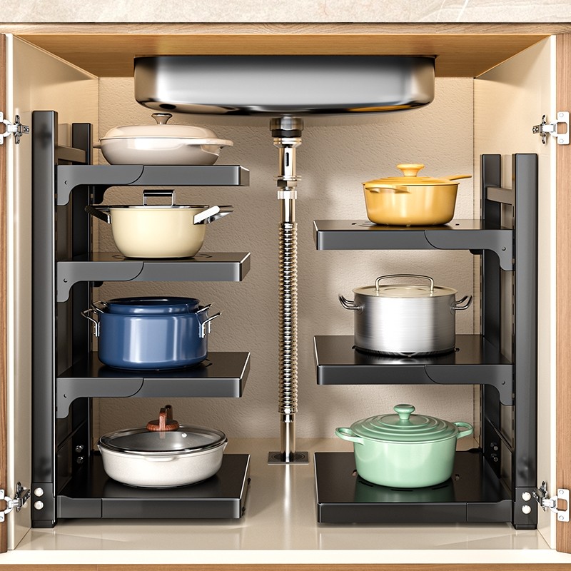厨房锅具收纳层架家用多层置物架整体橱柜内分层水槽下台面多功能
