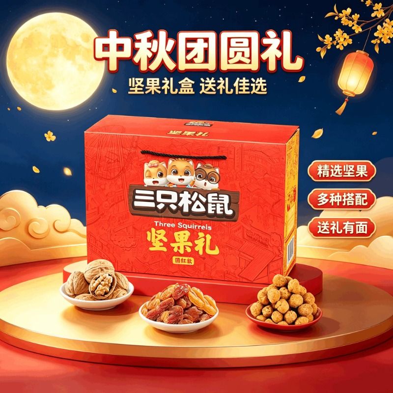 三只松鼠坚果礼盒1290g/8袋混合干果零食整箱每日坚果炒货组合礼