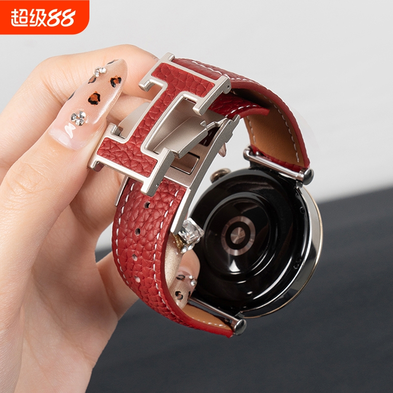 适用华为gt5表带手表watchgt4女款watch3pro新款gt4智能5腕表gt3女士3真皮gt2高级感gt荣耀男女款磁吸41红色