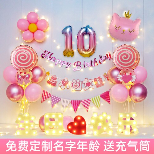 生日场景装饰布置品气球派对女孩