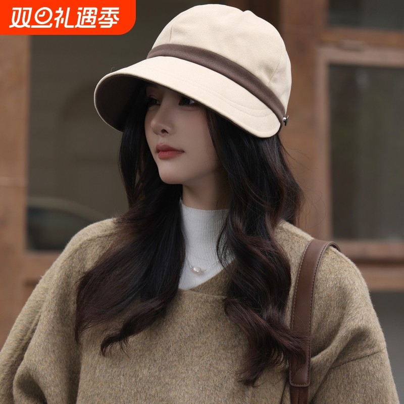 赵露思同款渔夫帽秋冬季新款大帽檐防晒帽遮阳鸭舌帽子女黑色休闲