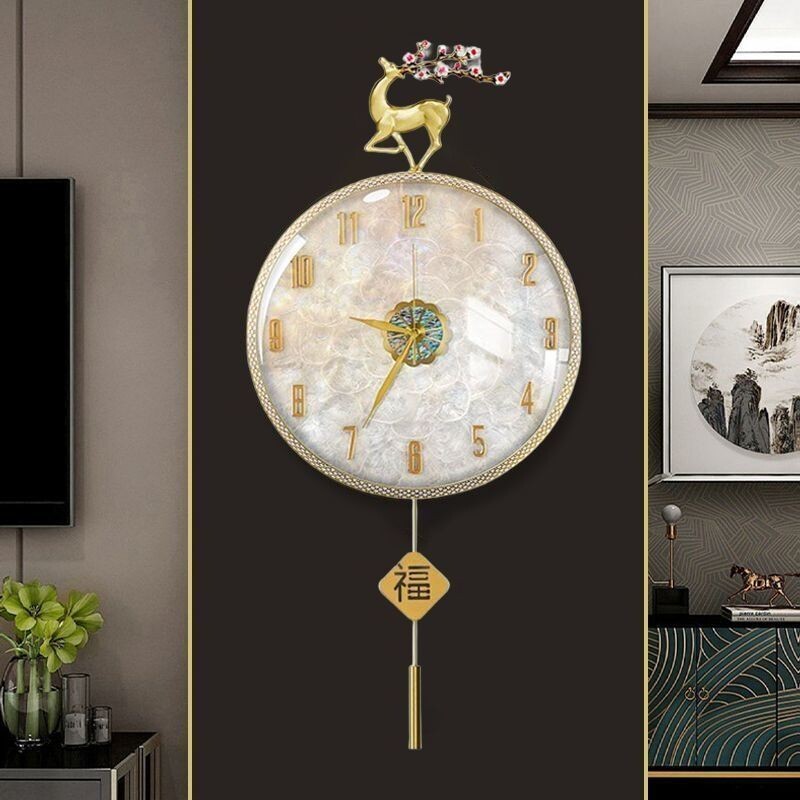 轻奢贝壳2025挂钟客厅黄铜挂钟贝壳挂钟卧室时钟高档钟表法式挂钟