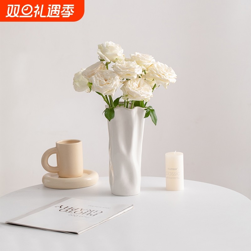 高级感奶油风陶瓷花瓶客厅摆件玄关餐面插花轻奢水培鲜花干花装饰