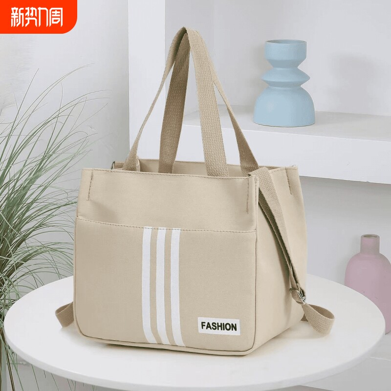 高颜值帆布手提包宝妈外出简约小巧立体拎包通勤加厚上班便当饭袋