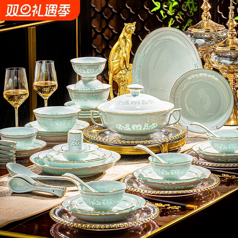 新款碗碟套装家用2025玲珑瓷景德镇餐具高端乔迁碗盘碗筷组合白瓷