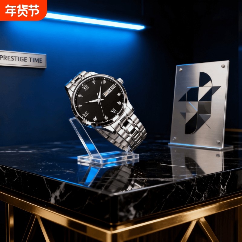 正品瑞士2024新款手表男士全自动机械风防水精钢带双日历男表夜光