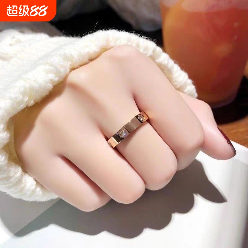 溪御钛钢钻戒指环男女 ing风潮不掉色个性素圈锆石情侣戒指
