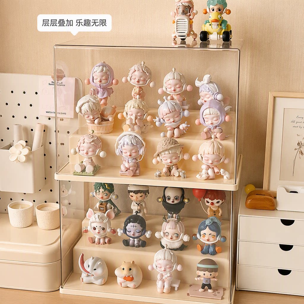 盲盒收纳展示架手办亚克力展示盒透明防尘摆件泡泡玛特展示柜桌面