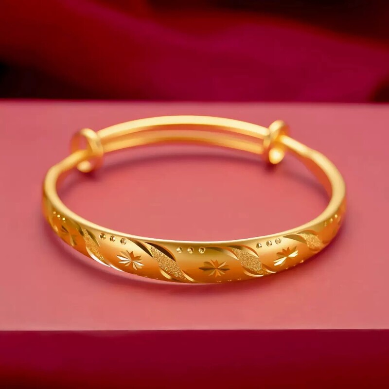 龙凤呈祥满天星手镯越南古法沙金实心梅花推拉潮流时尚镯子