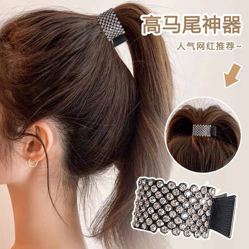 新款韩系合金高马尾抓夹高级感珍珠气质百搭发夹发卡发饰神器水钻