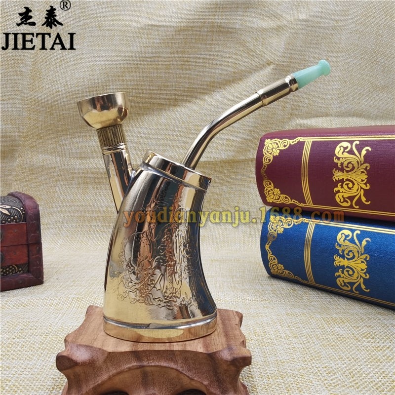 金属纯铜老式水火因壶 水过滤黄铜水烟袋 双用型男士水烟斗插烟