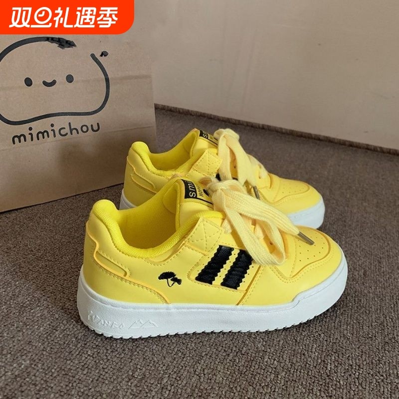 新款黑黄拼接两条杠滑板鞋女chic小众百搭高街低帮运动鞋休闲鞋子