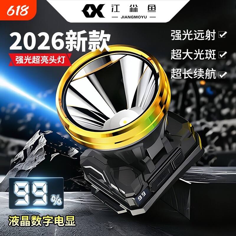 头灯头戴式强光充电2026新款超亮长续航100小时矿灯照明灯手电筒
