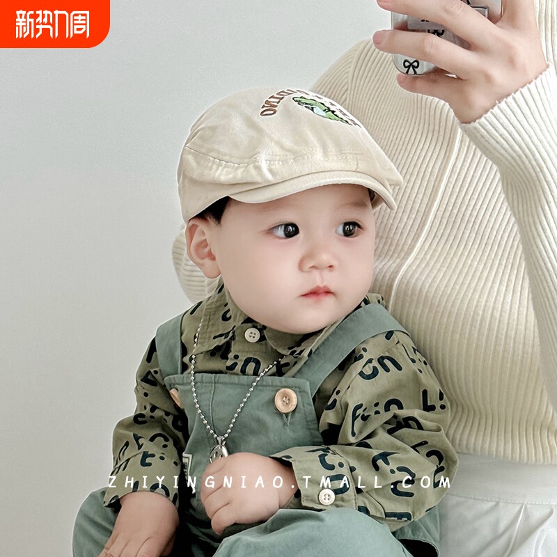 宝宝帽子春秋季前进帽可爱韩版男童画家帽秋冬款儿童贝雷帽潮黑色