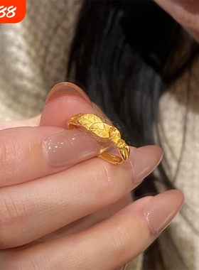 新中式爆闪金色叶片戒指