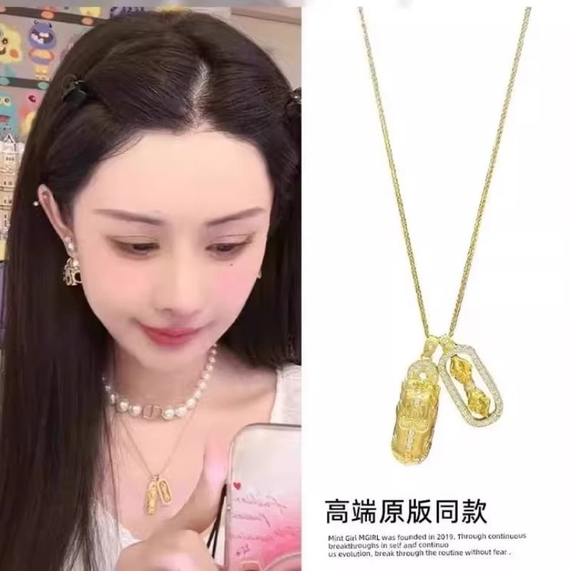 韦雪同款项链女古法金色镶钻貔貅金刚杵叠戴高级感锁骨链2025新款