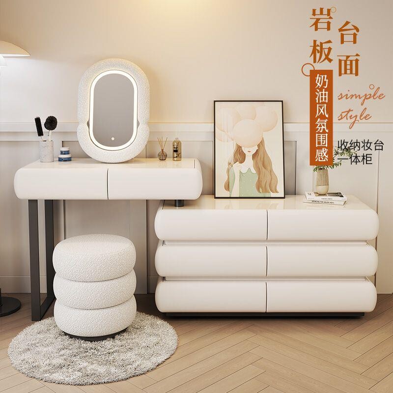 梳妆台实木新款2025卧室斗柜一体现代简约少女公主主卧岩板化妆桌