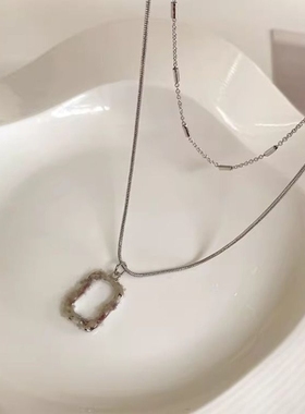 宋妍霏同款爆款双层叠戴设计感方形锁骨链潮简约气质百搭项链