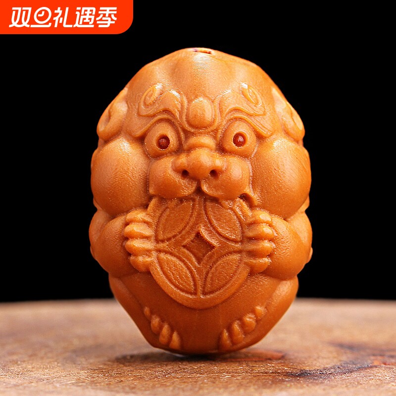 橄榄核胡单粒籽财神吊坠背云车钥匙扣挂件雕刻手把串文玩人物配饰