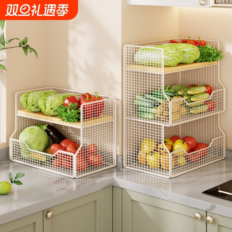 全新厨房菜篮子台面蔬菜双层置物架多功能架子果蔬家用金属储物