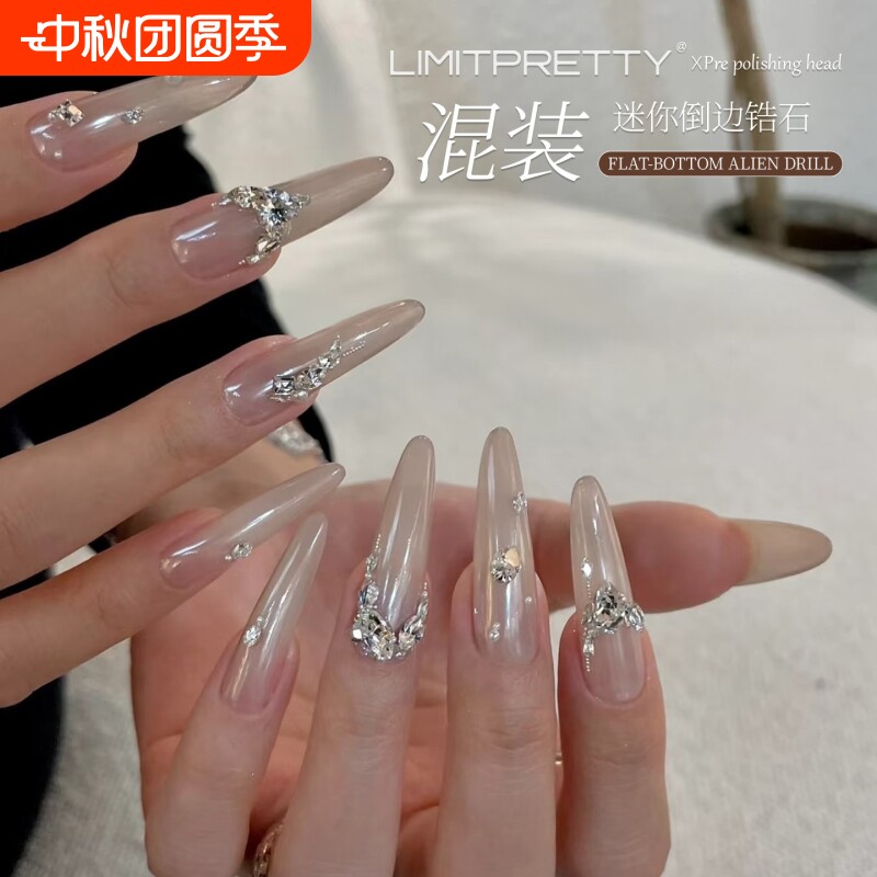 白色锆石雪花爆闪平底钻饰图片