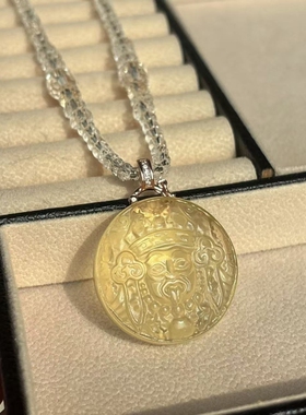 oein天然黄水晶扎基拉姆吊坠柠檬黄水晶财神圆牌西藏挂件绳子