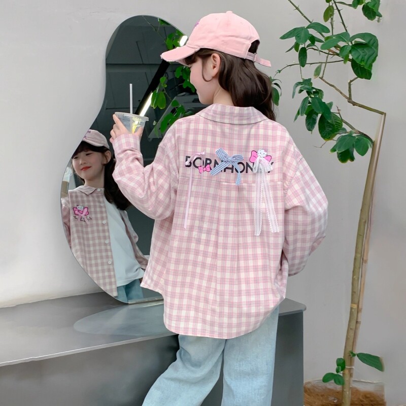 女童格子衬衫2026秋装新款洋气儿童春秋款大童超好看衬衣长袖外套