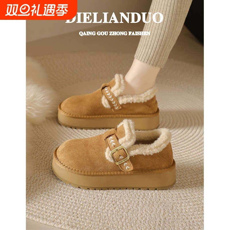 厚底加绒勃肯鞋女款2025新款冬季加绒加厚保暖全包博肯毛毛棉鞋子