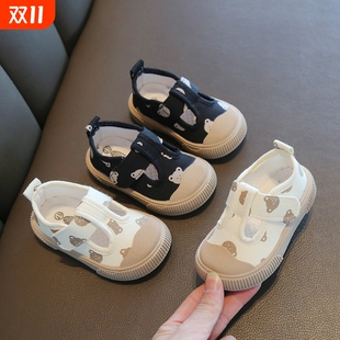 宝宝软底女童男童小童一脚蹬小白鞋 幼儿园室内鞋 春秋季 儿童帆布鞋