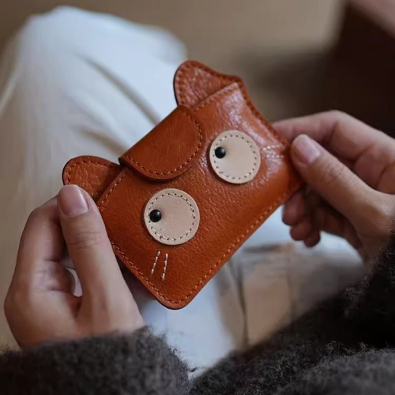 植鞣牛皮质感复古猫咪卡包女小巧轻薄大容量卡夹银行卡零钱收纳包,箱包皮具/热销女包/男包,卡包,淘宝优惠券,粉丝福利购,淘宝优惠卷