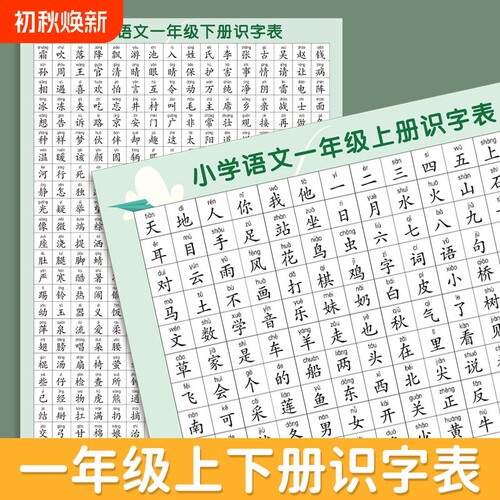识字挂图一年级语文上下册表汉字启蒙同步课本二年级生字拼音