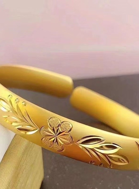 越南沙金手镯女仿黄金首饰品开口龙凤心经精品沙金手环直播批发