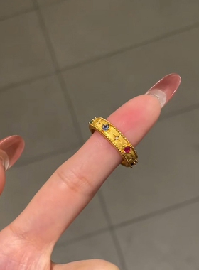 拉丝彩宝八芒星戒指女款复古多宝