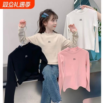 女童德绒打底衫2025秋冬新款儿童内搭中大童半高领加厚上衣潮贴