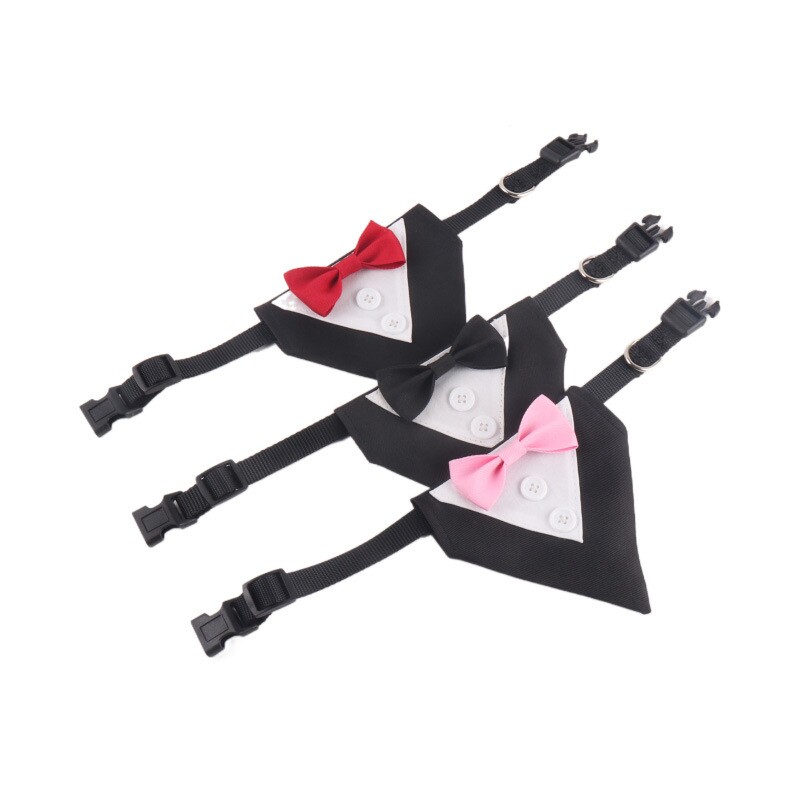 阿明格新款宠物用品 绅士风英伦纽扣蝴蝶结三角巾狗项圈婚礼配件