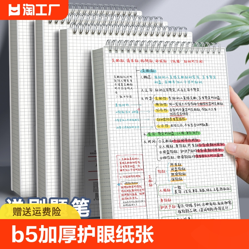 笔记本上翻线圈本格子本b5加厚大学生考研办公用记录本横线练习本小方格本记事本文具网格本大号a4本子草稿本