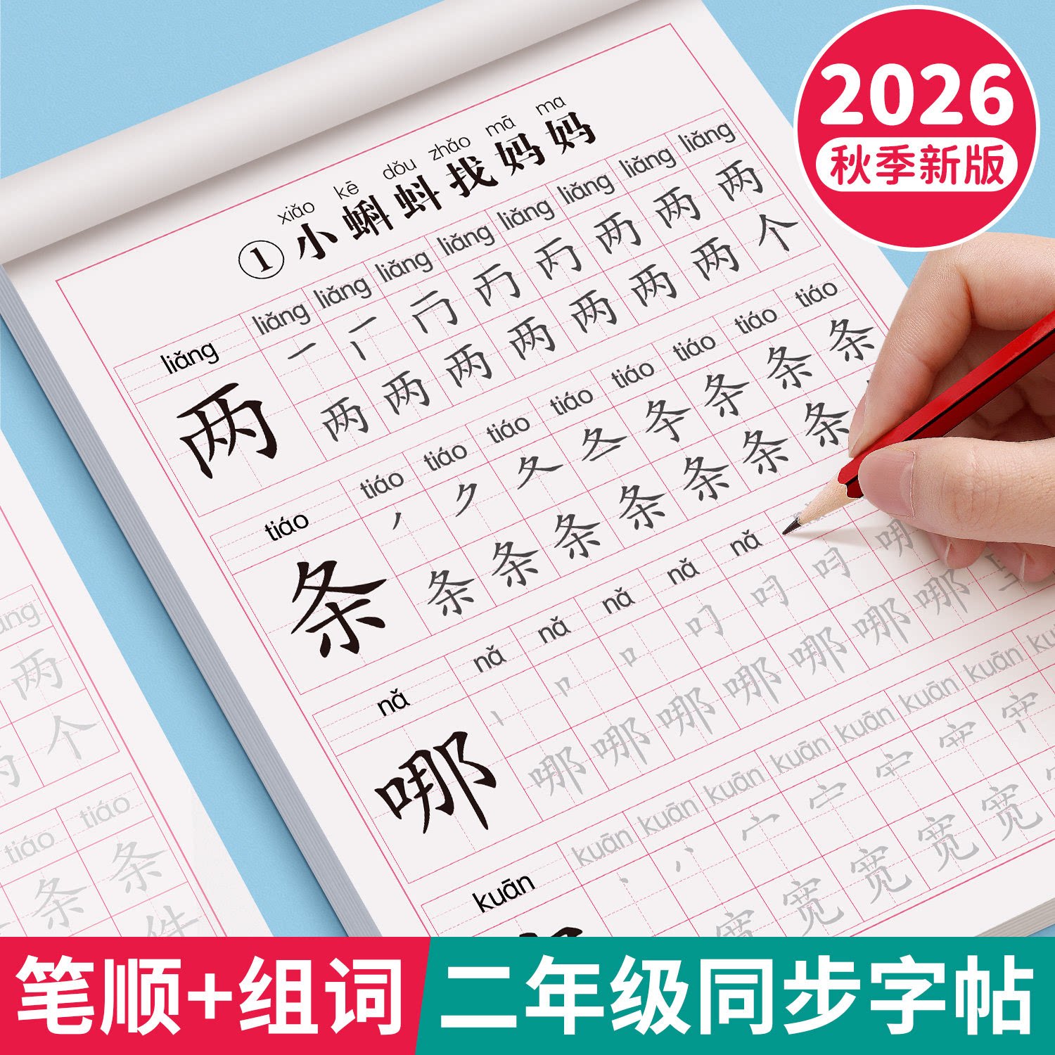2026新版二年级上册语文同步生字练字帖课本下册人教版一二类字帖2年级小学生专用写字表笔画笔顺组词描红本一升二儿童楷书练字帖