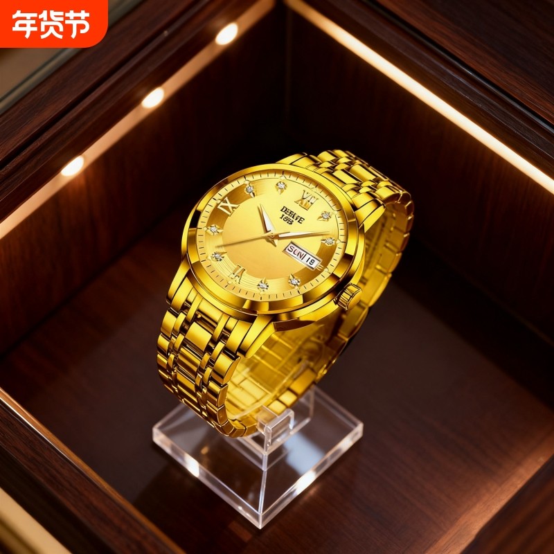 全自动男表手表男款机械风全自动防水数字双日历防水腕表男高级感