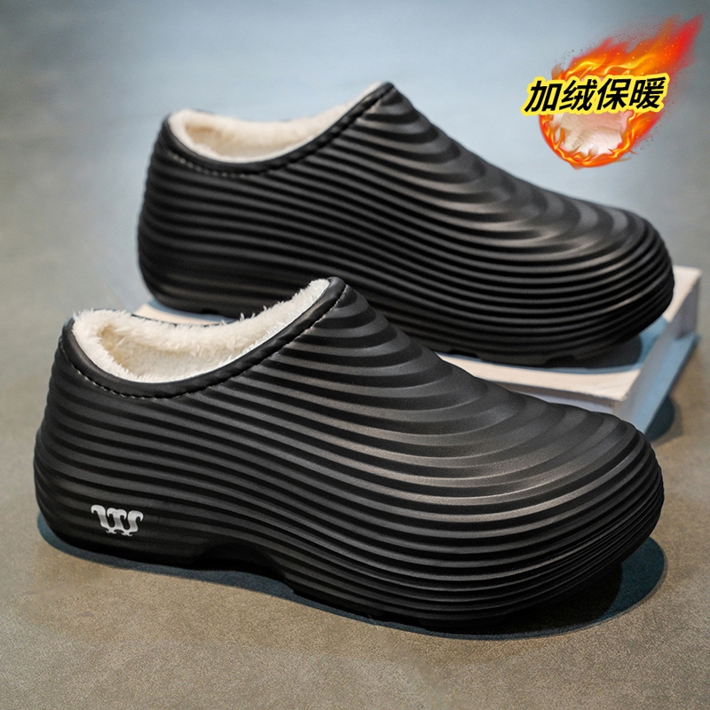 厨师鞋棉鞋男冬季包跟加绒加厚保暖防水居家室内踩屎感厚底工作鞋