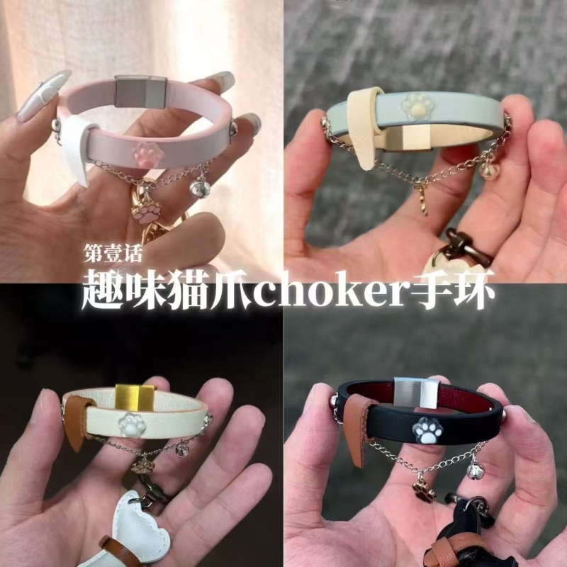 蓝色甜酷辣妹choker甜酷气质爆款猫爪手环洛丽塔手圈手链新款手饰