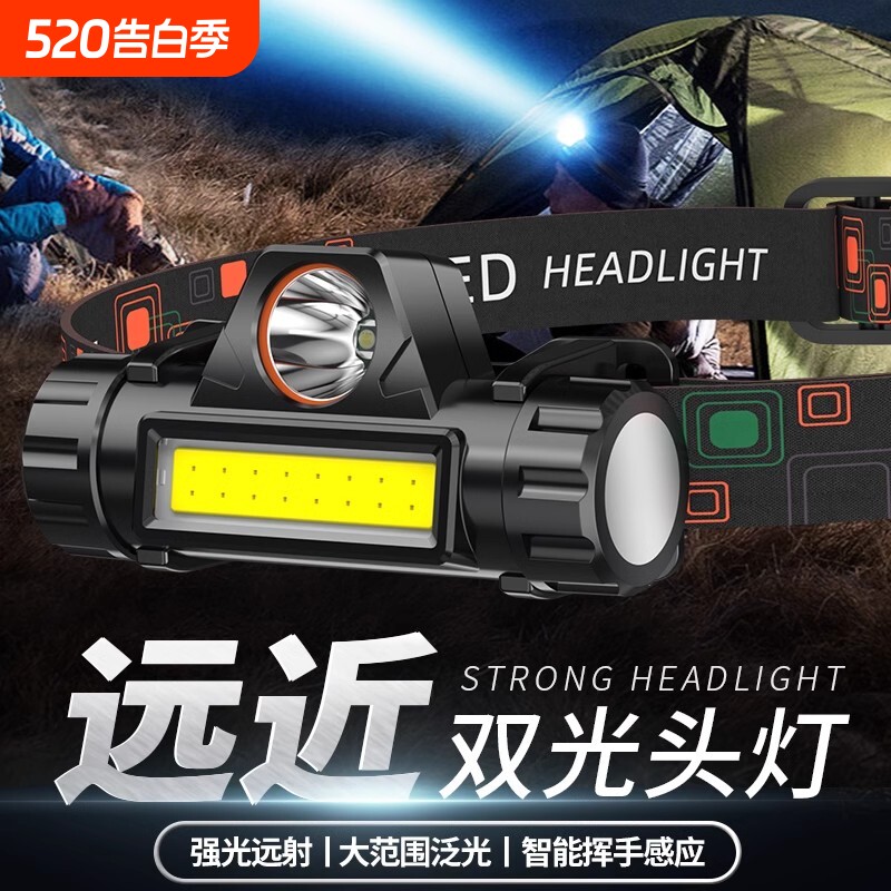 头灯强光充电头戴式户外夜钓鱼超亮轻小号超长续航照明led手电筒
