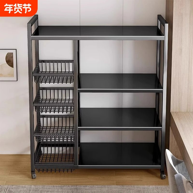 厨房置物架落地多功能杂物架蔬菜收纳架锅架储物架推车移动特厚