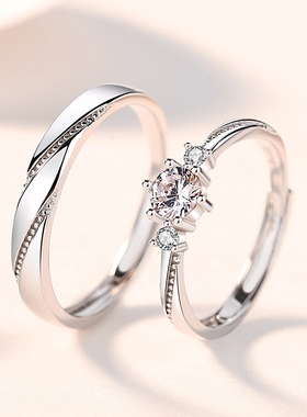 一见钟情S925纯银情侣戒指一对日韩简约时尚男女开口对戒一件代发