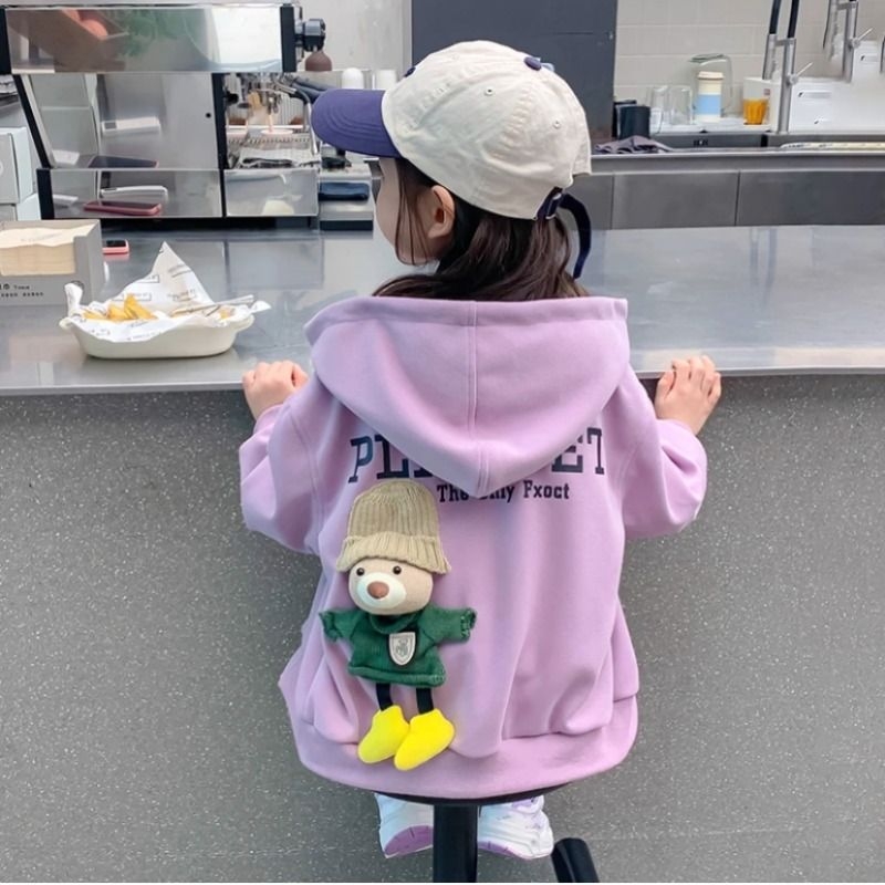 女童外套春秋款2025新款洋气儿童运动秋装小女孩加绒连帽上衣童装