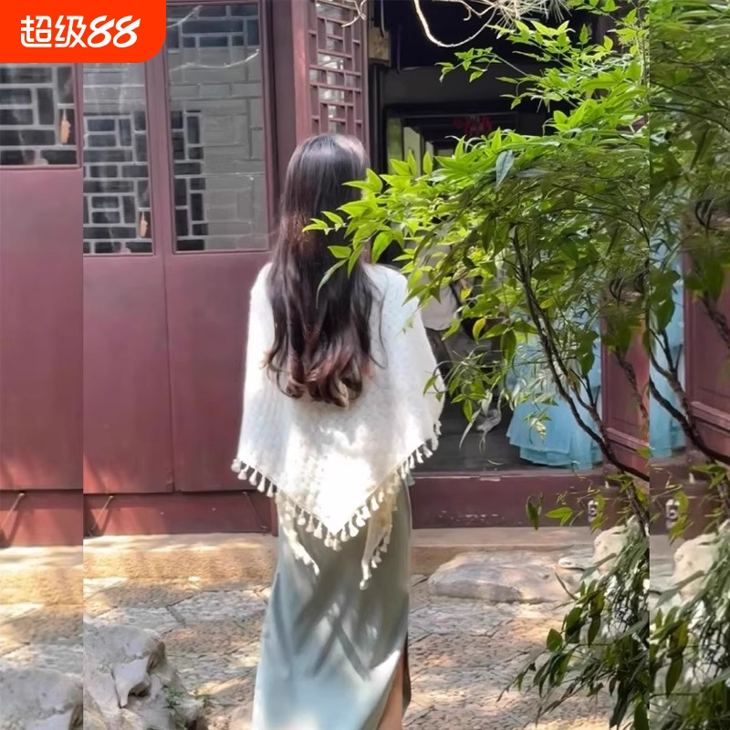旗袍披肩针织复古文艺夏季新款流苏外搭外套斗篷长袖开衫搭配旗袍