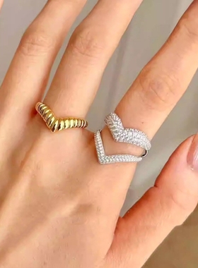 法式轻奢氛围满钻双层心型麻花心型套戒可拆卸高级复古感小众指环