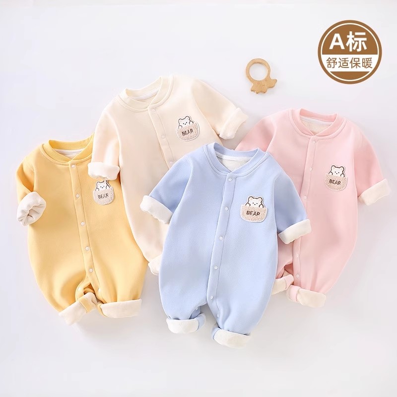 婴儿加绒连体衣宝宝长袖秋冬季保暖哈衣服新生儿睡衣爬爬服外出服